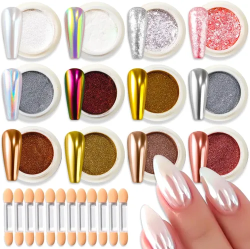 Miniatura 12 de Kit de 36 tarros de polvo de uñas cromado, espejo metálico, pigmento de polvo cromado para uñas de gel, juego de polvo holográfico con purpurina