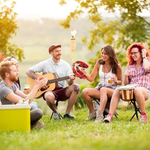 Miniatura 6 de Paquete de 4 panderetas de media luna para adultos, instrumentos musicales de percusión, pandereta de ritmo musical de doble fila para fiesta de KTV