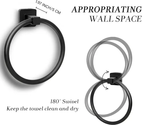 Miniatura 3 de Toallero para pared de baño, toallero negro mate, toallero de mano de acero inoxidable resistente para baño, cocina (negro)