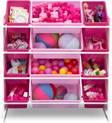 Miniatura 4 de Delta Children Organizador de almacenamiento de juguetes para niños con 12 contenedores de plástico, certificado Greenguard Gold, blanco/rosa