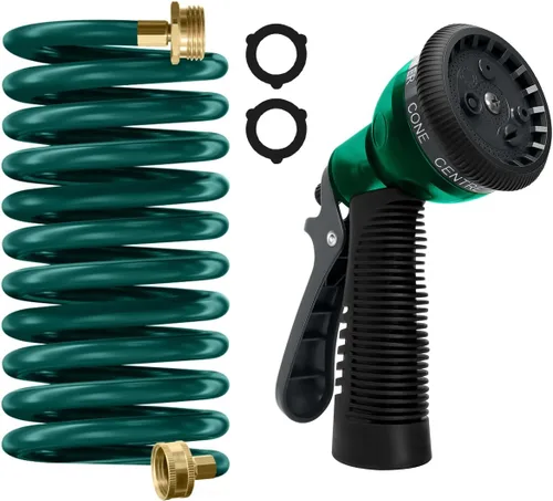 Miniatura 15 de Manguera de jardín de bobina de EVA de 25 pies con conector de latón de 3/4 pulgadas, manguera de agua en espiral, ligera y sin torceduras, incluye