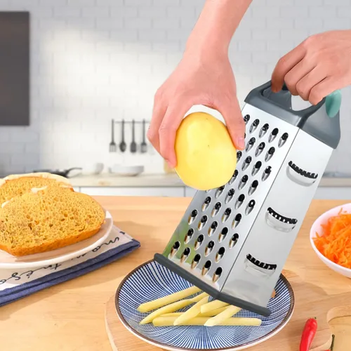 Miniatura 2 de Rallador de caja, rallador de queso de acero inoxidable de 4 caras con asa, rallador de alimentos para cocina, rebanador de queso para alimentos