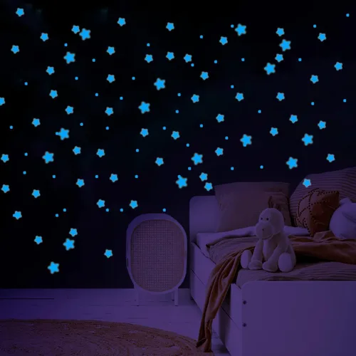 Miniatura 2 de Calcomanías de pared que brillan en la oscuridad, estrellas brillantes para techo y pared, perfectas para techo, pared, habitación o fiesta de Azul