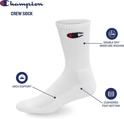 Miniatura 5 de Champion Calcetines altos para hombre que absorben la humedad en seco doble 6, 8, 12 paquetes disponibles