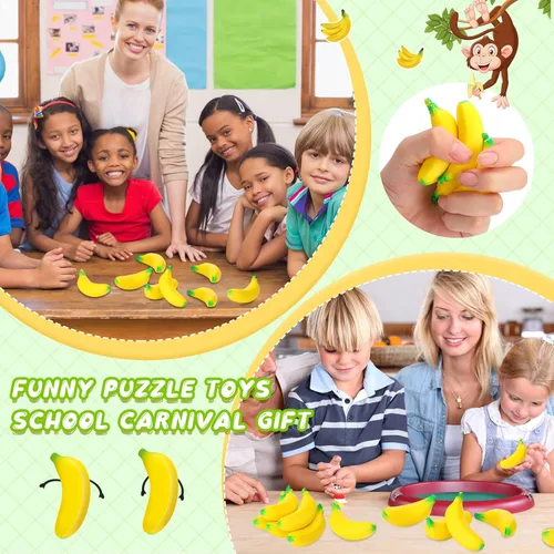 Miniatura 4 de Jerify 37 piezas de mini plátano para aliviar el estrés, juguetes elásticos de poliuretano con bolsa de malla con cordón para fiestas de cumpleaños