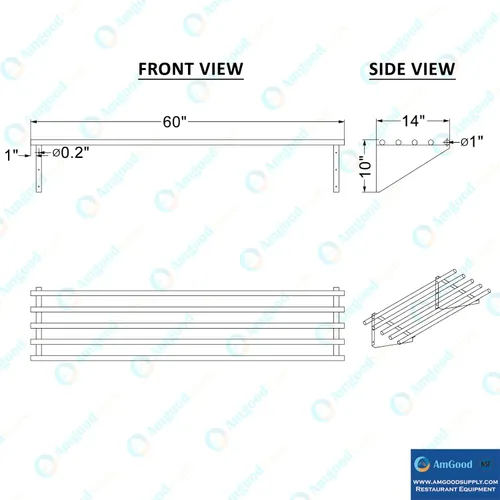 Miniatura 5 de AmGood Estante tubular de pared de acero inoxidable NSF de 14 pulgadas x 60 pulgadas Estantería de metal resistente para electrodomésticos