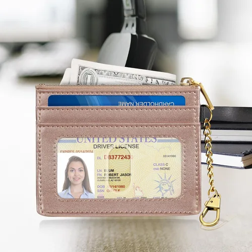 Miniatura 21 de SEAVILIA Tarjetero llavero cartera para mujer con ventana de identificación RFID monedero regalo abeja delgada minimalista pequeña cartera