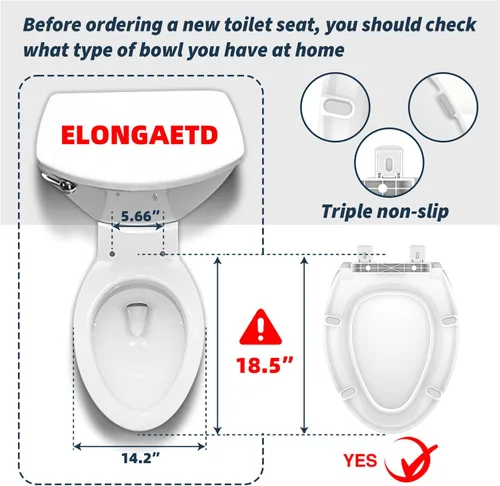 Miniatura 11 de Asiento de inodoro alargado elevado para personas mayores, Cierre Lento, Asiento de inodoro elevado, Resistencia Pesada, Nunca se afloja, Asiento