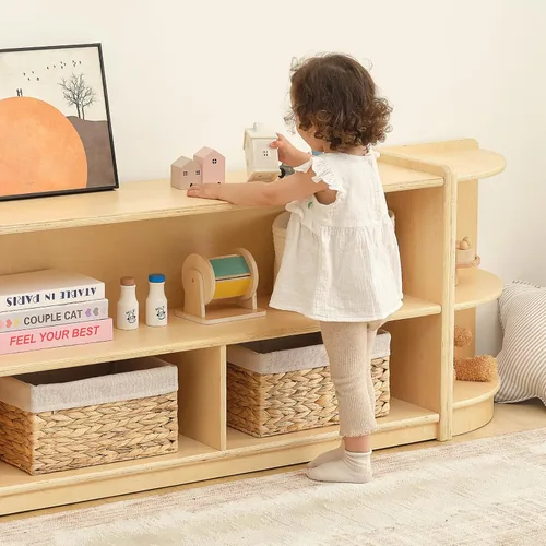 Miniatura 7 de OOOK - Organizador de estantes Montessori de 2 niveles para juguetes y almacenamiento para niños, estantes de almacenamiento de madera de 3