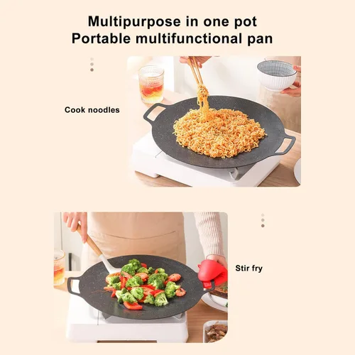 Miniatura 5 de Sartén coreana, sartén redonda antiadherente de 11.8 pulgadas para barbacoa coreana, parrilla redonda con asa, placa de estufa multifuncional