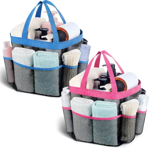 Miniatura 16 de Attmu Organizador de ducha de malla portátil, de secado rápido, bolsa de ducha colgante para dormitorio universitario, artículos esenciales de gran