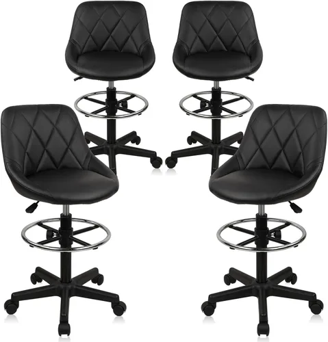 Miniatura 10 de KLASIKA Black Low Back Rolling Stool PU Leather Vanity Stools, Adjustable Height Ergonomic Swivel Rolling Desk Stool Work Office Swivel Chair
