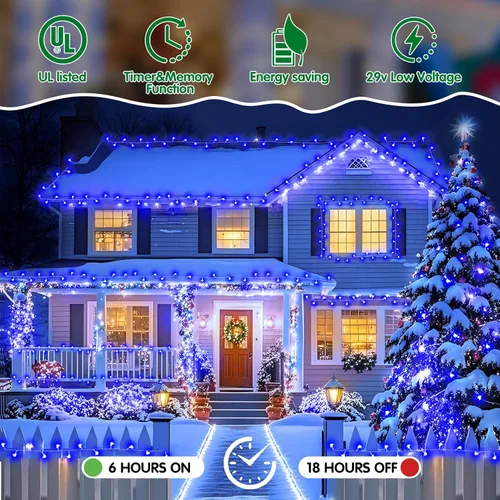 Miniatura 4 de Cadena de luces de Navidad para exteriores, 125 pies con 350 luces LED, 8 modos y función de temporizador con memoria, luces de hadas parpadeantes
