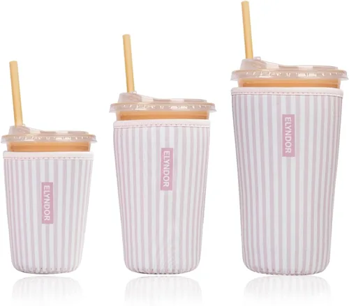 Miniatura 14 de Funda aislante reutilizable para taza de café helado, paquete de 3 fundas de neopreno para bebidas frías y calientes, soporte para bebidas para café