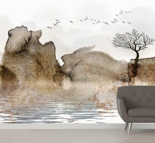 Miniatura 34 de SIGNWIN Adhesivo mural removible para pared, luz solar mística, niebla, bosque de árboles verdes, naturaleza, desierto, fotografía, realismo