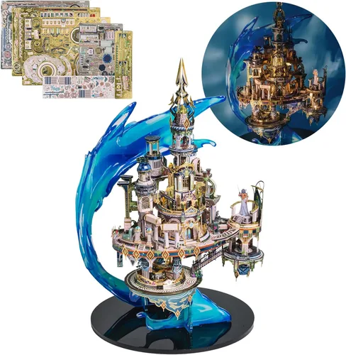 Miniatura 7 de MU Moon Palace Rompecabezas 3D de Metal para Adultos para Construir con Soporte de Iluminación, Kits de Construcción de Modelos de Metal DIY
