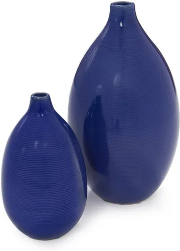 Howard Elliott Collection Juego de flores de cerámica esmaltada o jarrón decorativo para el hogar, azul cobalto, 2 piezas, 7 x 12 pulgadas y 5 x 8