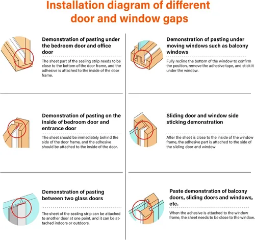 Miniatura 6 de Burlete para puerta, tapón de puerta cortable de 236 pulgadas de longitud, tapón adhesivo fuerte para puerta para puertas exteriores/interiores
