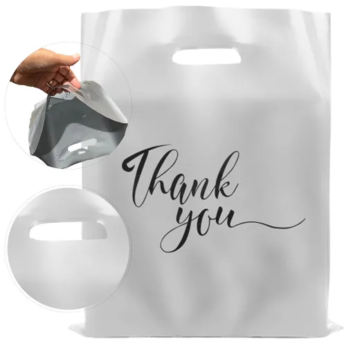 Miniatura 12 de Rainbows & Lilies 100 bolsas de plástico plateadas de agradecimiento con asas – 12" de ancho x 15" de alto, gruesas, reutilizables, bolsas