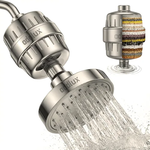 Cabezal de ducha filtrado para agua dura – Lujoso filtro de ducha de alta presión de 25 etapas con cabezal de ducha de acero inoxidable real y