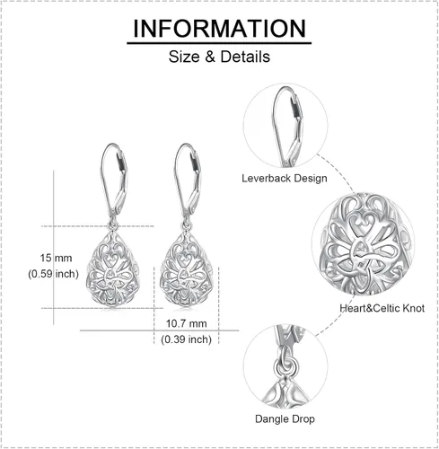 Miniatura 108 de Aretes colgantes de filigrana de plata de ley 925, margarita, loto, flor de rosa, piedra lunar, lágrima para mujer, nudo celta infinito, margarita