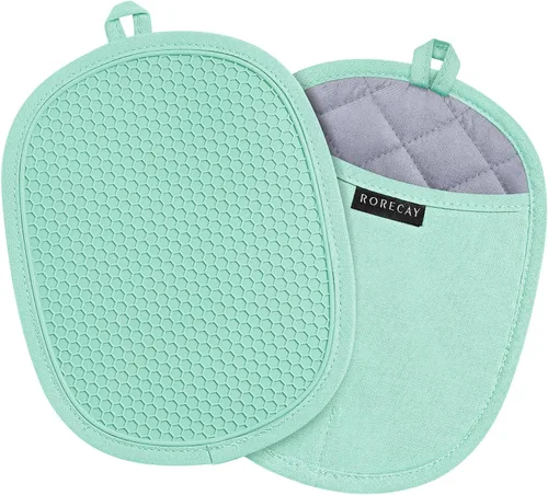 Paquete de 2 soportes de silicona para ollas de cocina resistentes al calor hasta 500 °F, almohadillas calientes grandes antideslizantes con