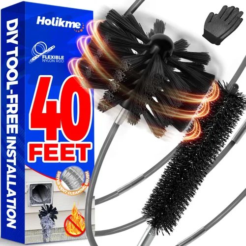 Miniatura 6 de Holikme Kit limpiador de ventilación de secadora de 40 pies, cepillo flexible para pelusa con accesorio de taladro, se extiende hasta 40 pies