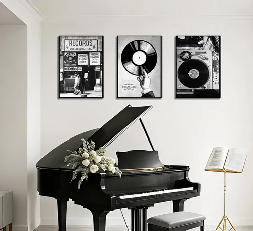 Miniatura 6 de Póster de música retro, 3 unidades, arte de pared, fotografía en blanco y negro, tienda de discos de vinilo preparados, pintura, pintura, decoración
