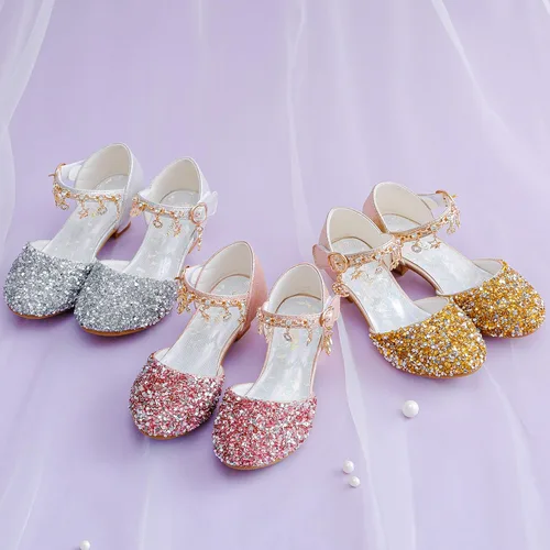 Miniatura 5 de Furdeour Girls Sandals Glittler Bow Dress Shoes Princess Crystal High Heels Party Wedding Flower Girls Shoes for Kid Toddler