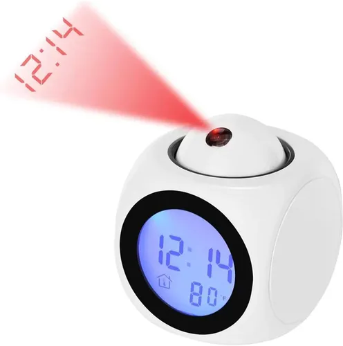 Miniatura 3 de Con luz LED de voz para dormitorio, reloj despertador de proyección para dormitorios, informe de voz digital, reloj despertador 12/24 HDigital