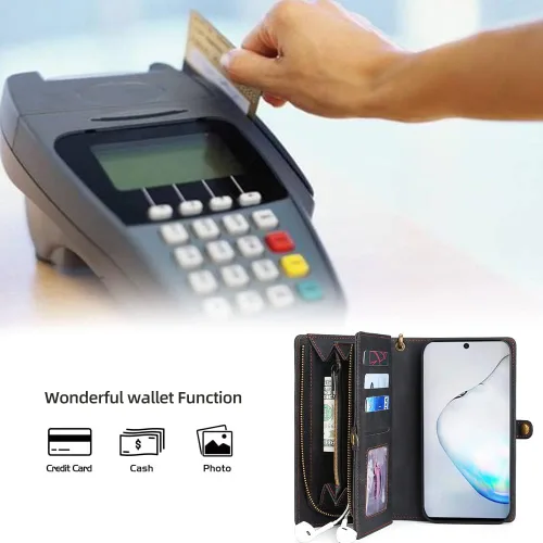 Miniatura 6 de Asuwish Funda de teléfono para Samsung Galaxy Note 10 5G con cremallera, funda desmontable con protector de pantalla de vidrio templado y tarjetero