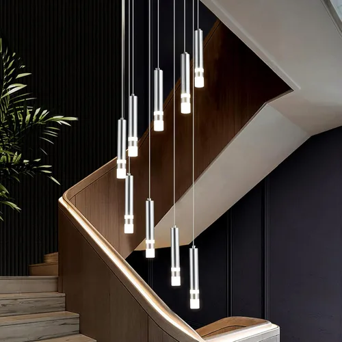 Miniatura 8 de Lámpara de techo colgante moderna de 9 luces regulable LED 54W dorada, gran lámpara de araña para escalera, vestíbulo, sala de estar, dormitorio