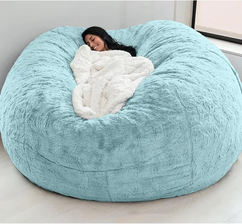 Miniatura 15 de HWOEK Puf de piel gigante para adultos, muebles de sala de estar, grande, redondo, suave, esponjoso, de piel sintética (sin relleno), funda de sofá