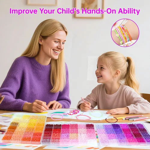 Miniatura 11 de Redtwo Kit de 45000 cuentas de cristal de 0.118 pulgadas, 7 cajas de 144 colores para pulseras, kit de pulsera de amistad con dijes y letras