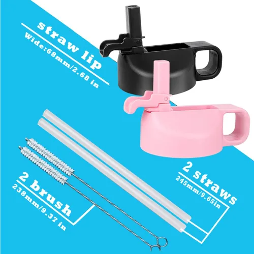 Miniatura 3 de Hydro Flask - Tapa de popote compatible con botellas de agua de boca ancha de 12, 32, 40, 64 onzas, diseño de cubierta antipolvo Negro/ lila