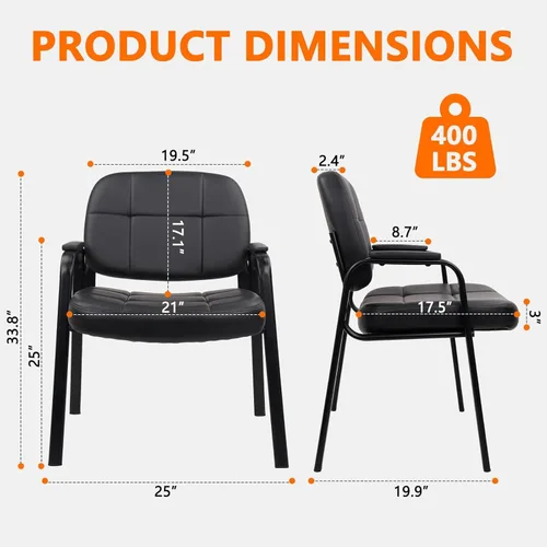 Miniatura 3 de CLATINA Big & Tall - Silla de invitados para sala de espera de 400 libras, silla de recepción de oficina de cuero, sin ruedas, con respaldo, asiento