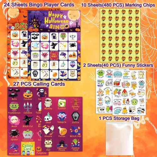 Miniatura 2 de YTSQLER Juego de bingo de Halloween para 24 jugadores, tarjetas de bingo de Halloween, juegos de fiesta de Halloween para niños y adultos, actividad