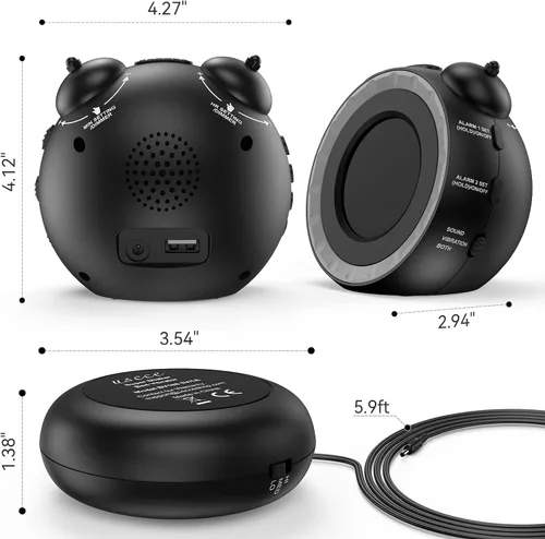 Miniatura 9 de uscce Reloj despertador fuerte dual con agitador de cama - Atenuador 0-100%, reloj despertador vibratorio para personas que duermen pesadas