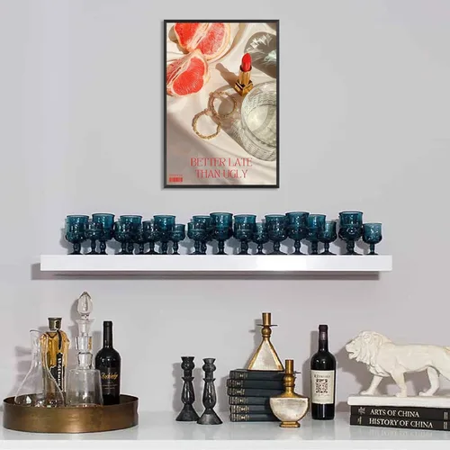 Miniatura 6 de Pósteres de citas divertidas con texto en inglés «Better Late Than Feug», lienzo minimalista con fondo blanco, arte de pared, frutas frescas