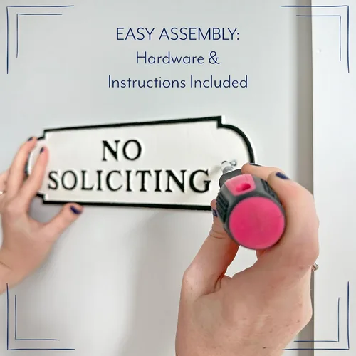Miniatura 9 de AuldHome - Letrero de hierro fundido con texto en inglés "No Soliciting"; placa rústica de metal en blanco y negro de 11.9 x 3.4 pulgadas; incluye