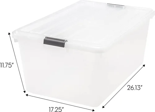 Miniatura 2 de IRIS USA 68 Quart / 17 Gal. Contenedores de almacenamiento de plástico apilables con tapas y hebillas de cierre, paquete de 5 - Perla, contenedores