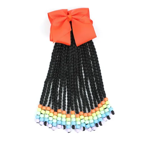 Miniatura 12 de Kid's Summer Paquete de 2 extensiones de cola de caballo para niños con cuentas, trenzas de caja, extensiones de cabello sintético para bebés, Rosa