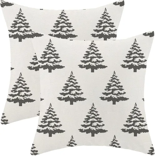 Miniatura 7 de Juego de 2 fundas de almohada de Navidad de 18 x 18 pulgadas, decoración de árbol de Navidad, fundas de almohada decorativas de invierno