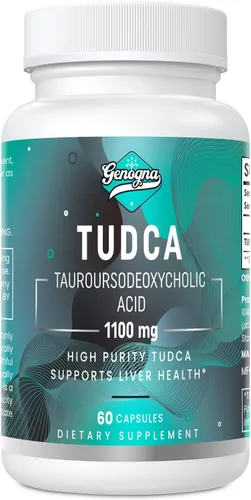 TUDCA Suplemento de apoyo hepático de 1100 mg para limpieza desintoxicante, sales biliares solubles en agua con fuerte sabor amargo, 60 cápsulas