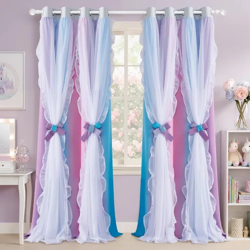 Miniatura 30 de PONY DANCE Cortinas con Volantes de Doble Capa con Superposición Transparente, Decoración Elegante para Ventanas de Diseño Rústico Francés de Campo