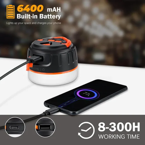Miniatura 4 de Yonktoo Linterna de camping recargable, 300 horas de funcionamiento, 6400 mAh, IPX5 impermeable para tienda de campaña para camping, senderismo