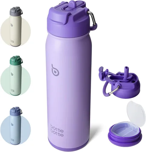 Miniatura 10 de BOTTLE BOTTLE Botella de agua de 24 onzas aislada, botella de agua deportiva de acero inoxidable con popote y tapa ajustable Organizador diario