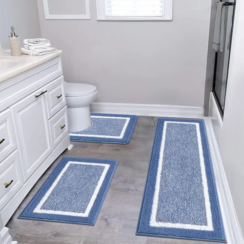 Miniatura 29 de Pauwer Juego de baño, alfombras de baño antideslizantes, alfombras de ducha absorbentes para suelo de baño, bañera y ducha, color azul aguamarina