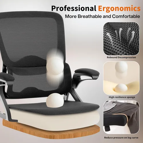 Miniatura 6 de Silla de oficina ergonómica, silla de oficina de malla con soporte lumbar, silla de escritorio de respaldo medio con brazos abatibles, cómoda silla