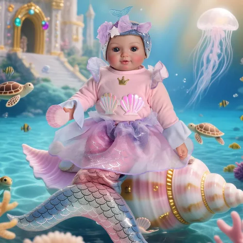 Miniatura 6 de BABESIDE Muñeca bebé de sirena para niña, muñecas de bebé suaves realistas de 15 pulgadas con cola de sirena brillante y accesorios, lindos juguetes